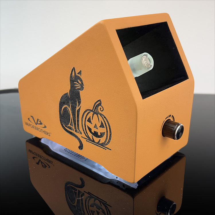 Limited Edition "Cat OLantern" Engraved Orange VB1.5 Set with White LED lighting+ Clear IM Vapor Brothers Hands Free Vaporizer, Whip, Vaporbrothers, Handsfree, Box Vaporizer, Vaporbox, Ceramic, Glass Pipes, Vaporbrothers